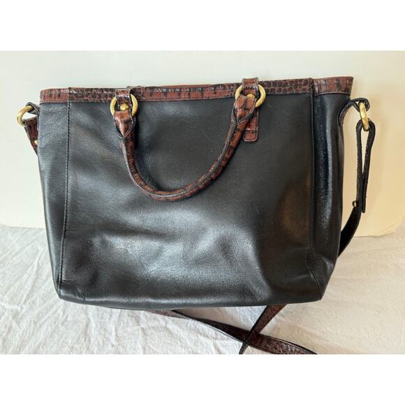 Brahmin Brown Leather Croc Embossed Top Handle Purse Handbag Shoulder Bag - Picture 4 of 9